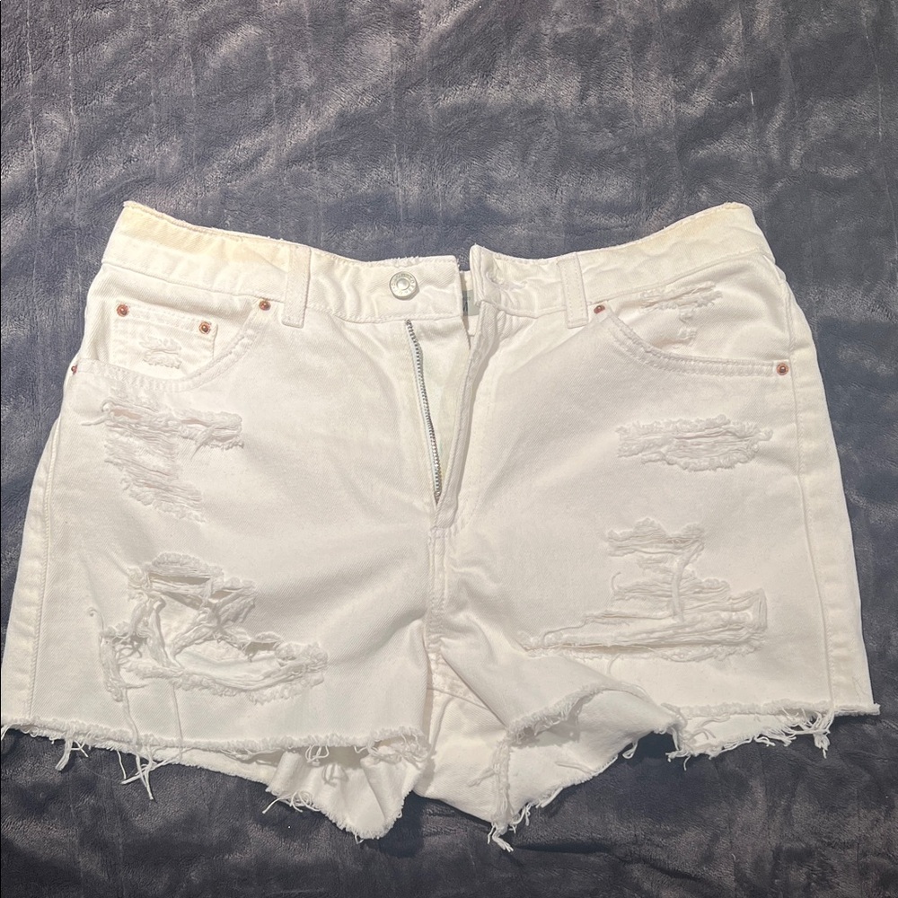 Topshop Mom White Ripped Jean Shorts
